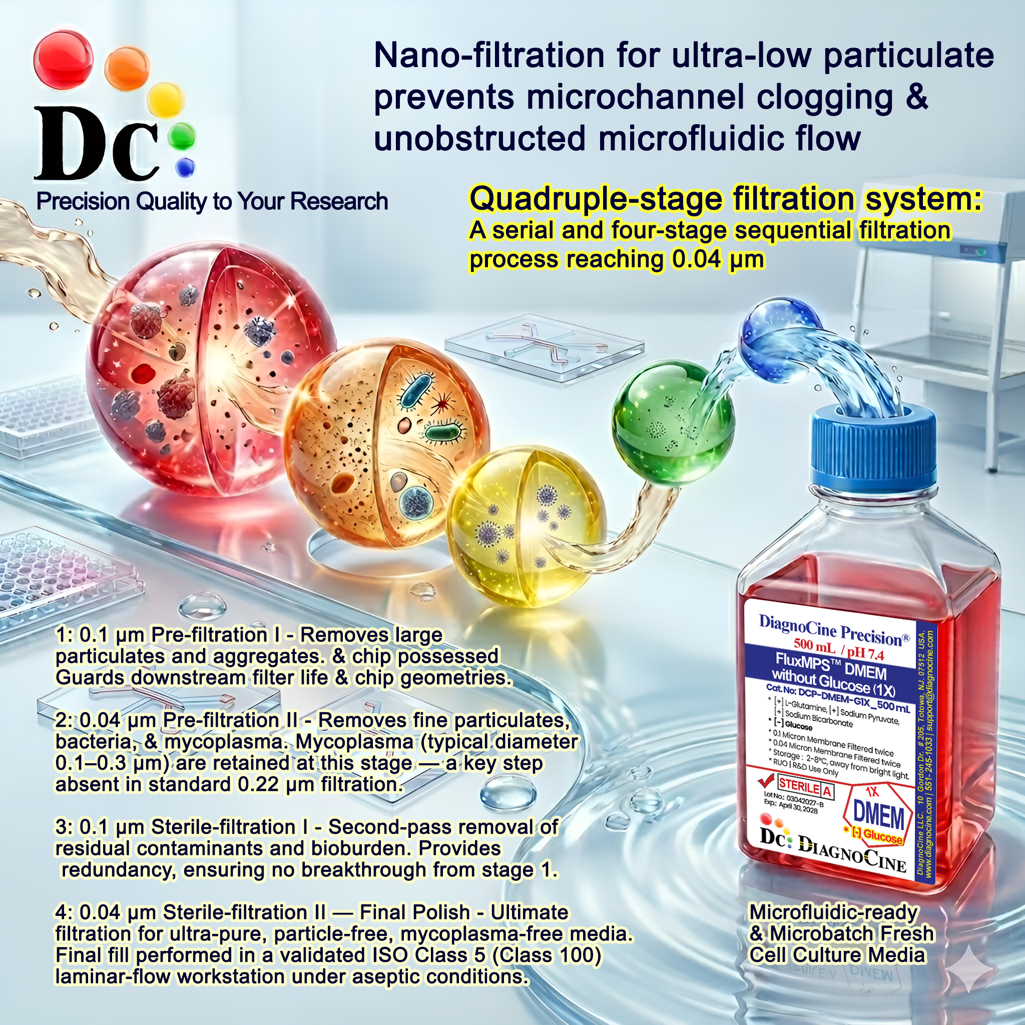 FluxMPS™ Iscove's Modified Dulbecco's Medium (IMDM), Low Glucose with 25mM HEPES w/o Phenol Red: 1X Liquid (DCP-IMDMLGH-R1X) +25mM HEPES, phenol red-free ? Quadruple-stage filtration (0.1 μm ×2 + 0.04 μm ×2) ultra-filtered IMDM cell culture media for organ-on-a-chip, microphysiological system (MPS) and microfluidic applications | Diagnocine